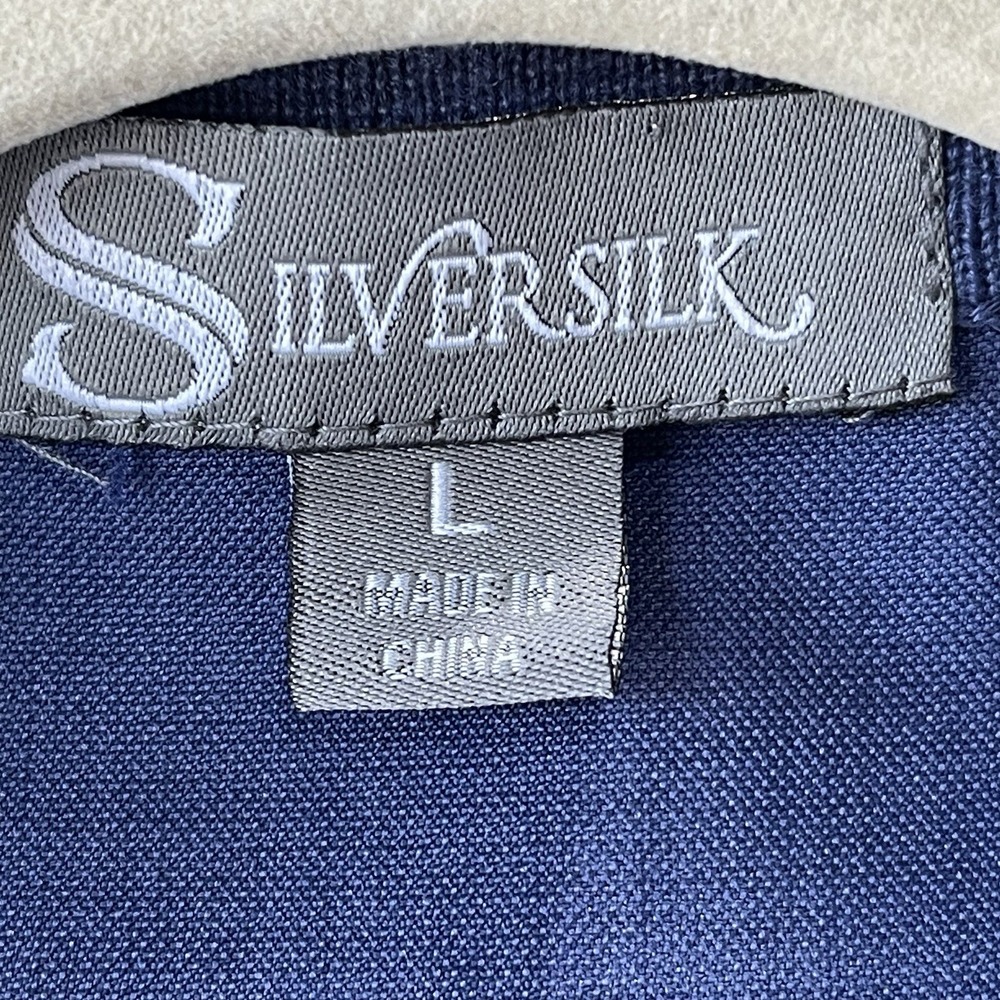 SilverSilk Short Sleeve Men's Size L Blue Textured Panels Button Up Summer Shirt - Picture 3 of 9